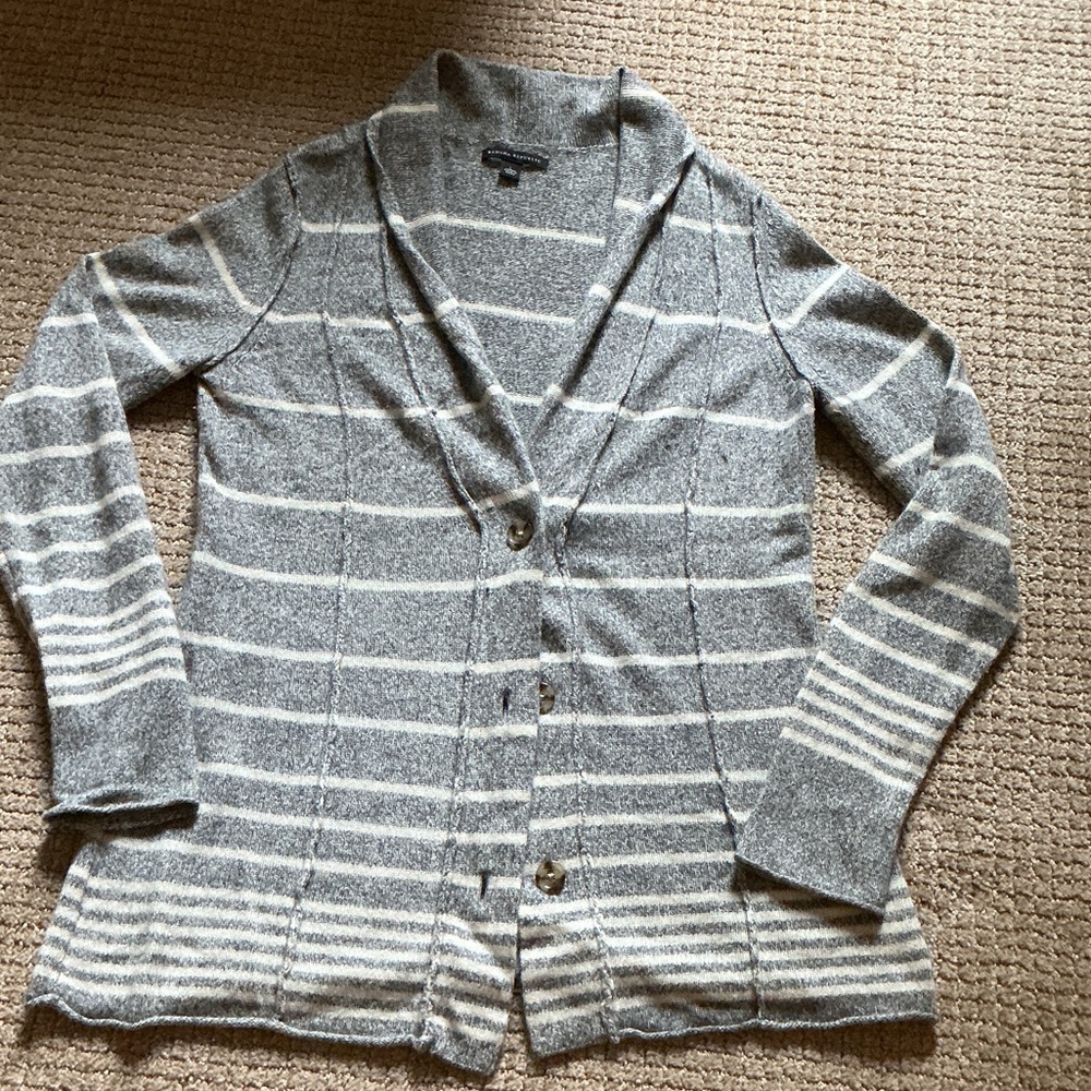 Banana Republic Gray and White Striped Cardigan